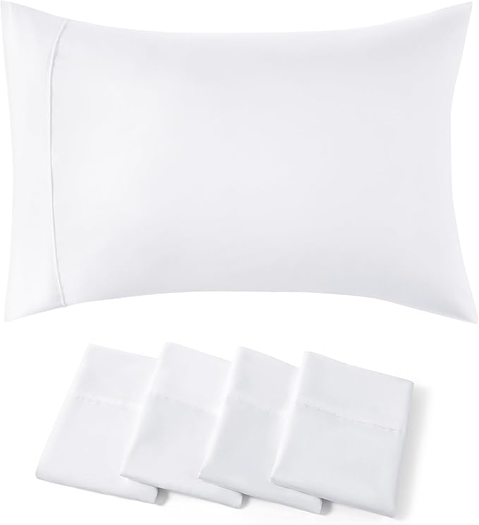 Bedsure King Size Pillow Cases Set of 4 - White Brushed Microfiber Pillowcases 4 Pack, Super Soft Pillowcase, Pillow Case Cover with Envelope Closure for Kids, Wrinkle, Fade Resistant, 20x36 Inches