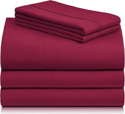 LuxClub 5 PC Split King Sheet Set, Breathable Luxury Bed Sheets, Deep Pockets 18" Eco Friendly Wrinkle Free Cooling Sheets Machine Washable Hotel Bedding Silky Soft - Burgundy Split King