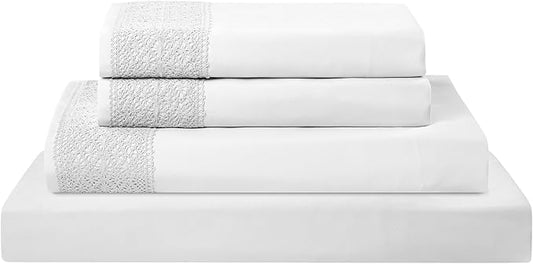 Modern Threads 4 Piece Microfiber Sheet Set – Soft Cooling Bed Sheets with Crochet Lace – Deep Pocket, Wrinkle Free, Breathable, Hotel Luxury Bedding, White, King