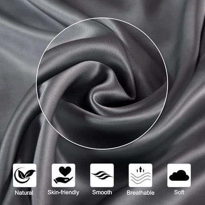 Ravmix Silk Pillow Cases 2 Pack with Zipper, Both Sides 21Momme Mulberry Silk Pillowcase Set of 2 Standard Size 20×26inches for Sleeping Women Men, for Beauty Sleep Hair Skin, Space Grey