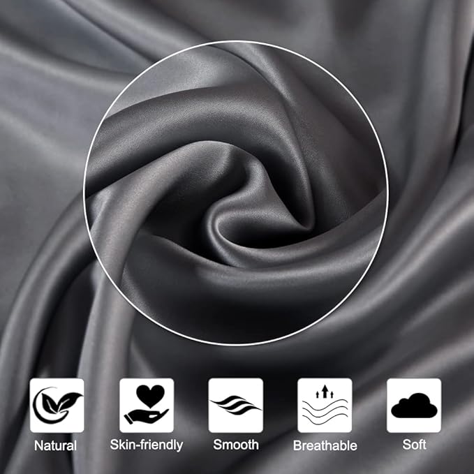 Ravmix 100% Silk Pillow Cases with Zipper, 21 Momme Mulberry Silk Pillowcase for Hair Skin Health, Soft Smooth Breathable Cooling Pillow Cover for Beauty Sleep(Standard 20"x26", Space Grey), 1PCS