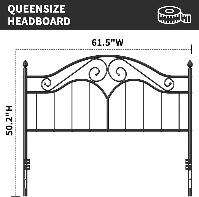 Headboard for Queen Size Bed Frame Vintage Bed Metal Headboard Only | Platform Bed Headboard,Height Adjustable,Sturdy and Stable,Easy Assembly,Black
