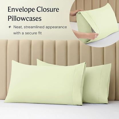 LuxClub 3 PC Twin XL Sheet Set, Deep Pockets Wrinkle Free Cooling Bed Sheets Hotel Bedding for Women, Men, Kids & Teens, Includes 1 Fitted Sheet, 1 Flat Sheet and 1 Pillowcase-Silky Soft Sage Green