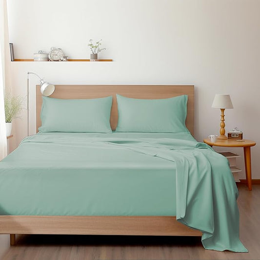 SPRINGSPIRIT Queen Sheets Set 4 Piece, Luxury Super Soft Microfiber Queen Bed Sheets Set Wrinkle Free & Breathable, Green Sheets Queen 16 Deep Pocket Sheets for Queen Size Bed