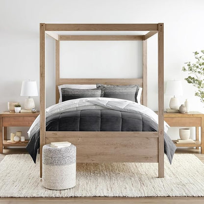 LINENS & HUTCH Comforter Set Patterned Microfiber All Season Down-Alternative Ultra Soft Bedding in Ombre - Full/Queen Ombre Gray