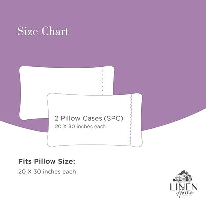 Linen Home 100% Cotton Percale Moon Scallop Hem Pillowcases Queen/Standard Size, Mauve Lavender, 2 Pieces of Pillow Case, Crisp and Cool Strong Bed Linen, 20 inches X 30 inches