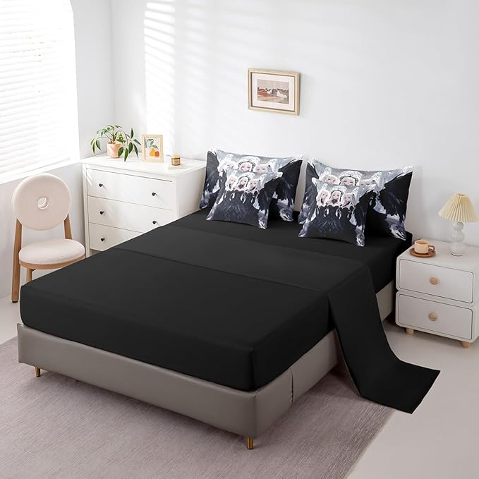 Erosebridal Japanese Anime Bed in A Bag King Comforter Set 7 Piece, Anime Girl Bedding Sets Kawaii Japanese Style Sheet Set with Comforter Cartoon Japan Animation Bedroom Decor, Black