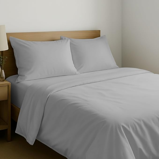 California Design Den King Size Sheets Set - Natural 100% Cotton Sheets King Size with Deep Pockets, Soft Sateen Weave, Breathable and Durable Bedding Set (Light Grey)
