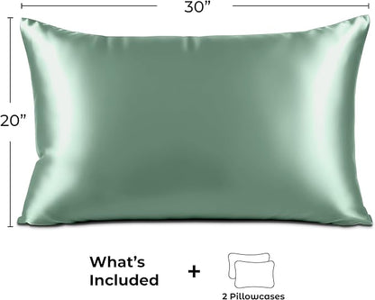 Satin Pillowcase 2 Pack - Queen Size (20"x30", Champagne Green) - Silky Pillow Cases for Hair and Skin - Satin Pillow Covers with Envelope Closure - Extra Soft Premium Microfiber
