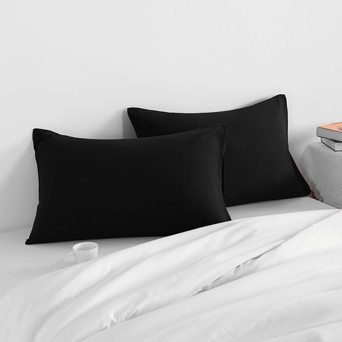 NTBAY Queen Pillow Cases Set, 2 Pack Brushed Microfiber 20x30 Inches, Soft, Wrinkle, Fade, Stain Resistant Black Pillow Cases with Envelope Closure