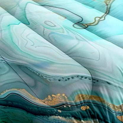 Turquoise Marble Comforter Set King Size Teal Blue Abstract Bedding Set Women Men Modern Aesthetic Comforters 3 Piece Gold Marbling Art Bed Sets Soft Lightweight Microfiber Comforter Sets