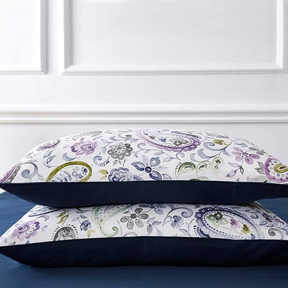 Cupocupa Duvet Cover Set, Queen, Microfiber, White Paisley Pattern, Boho Floral, 3 Pieces