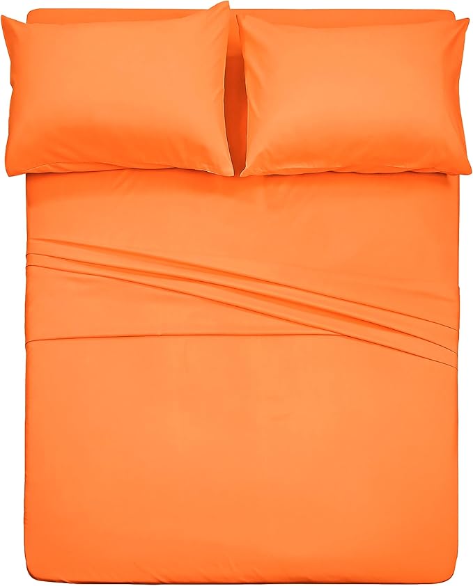 4 Piece Bed Sheet Set (Queen,Orange) 1 Flat Sheet,1 Fitted Sheet and 2 Pillow Cases,Brushed Microfiber Luxury Bedding with Deep Pockets