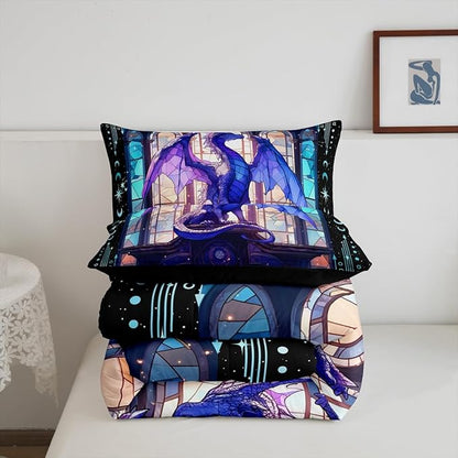 Feelyou Dragon Comforter Set King Size Comforter for Boys Girls Teens Modern Bedding Set Dragon Decor Duvet Set Room Decor Purple Quilt Set