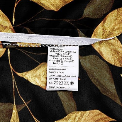 Trendy Flower Duvet Cover Set Twin Size for Gilrs and Boys Gold Leaves Sequin Bedding Comforter Cover Black Bed Set