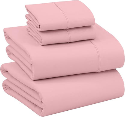 RUVANTI 100% Cotton Sheets – King Size Percale Bedding, Cooling & Breathable, Durable with a Crisp, Soft & Comfortable Feel, 16" Deep Pocket, 4-Piece Set, Bridal Rose