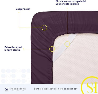 Twin XL Sheets - Breathable Luxury Sheets with Full Elastic & Secure Corner Straps Built In - 1800 Supreme Collection Extra Soft Deep Pocket Bedding Set, Sheet Set, Twin XL, Purple