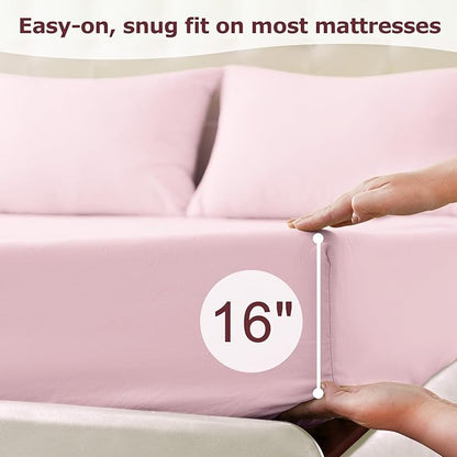 California King Size Bed Sheet Set - 4 Piece Soft Microfiber Sheets with Deep Pockets, Cooling Technology, and Wrinkle-Free Pillowcase. Hotel-Quality, Durable Bedding, Light Pink