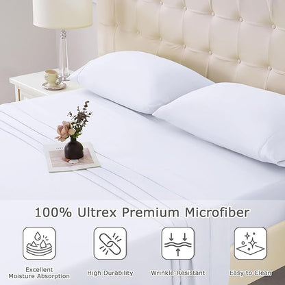 Twin XL Size Bed Sheet Set - 3 Piece Soft Microfiber Sheets with Deep Pockets, Cooling Technology, and Wrinkle-Free Pillowcase. Hotel-Quality, Durable Bedding, Brilliant White