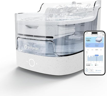 PETGUGU AI Cat Water Fountain with App Monitoring, Ultra-Quiet Automatic Pet Water Dispenser, Wireless Pump, 8-Layer Filtration BPA-Free, WiFi Cat Drinking Fountain for Cats and Dogs (2.4G Only)