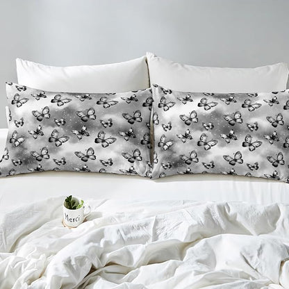 Erosebridal Butterfly Fitted Sheet for Boys Girls Kids Dreamy Coquette Full Bed Sheets,Watercolor Gradient Grey Butterfly Sheets Galaxy Stars Print Bedding Sets, No Top Sheet