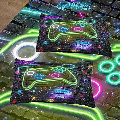 MWMWMW Gaming Comforter Sets for Boys Girls, 5 Piece Bed in a Bag Twin, Boys Twin Bedding Sets for Kids, Gamer Bedding Sets with 1 Comforter, 2 Pillowcases, and 1 Flat Sheet, 1 Fitted Sheet