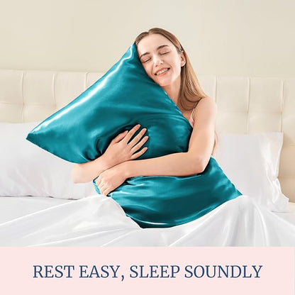 BEDELITE Satin Pillowcase for Hair and Skin, Super Soft and Cooling Similar to Silk Pillow Cases 2 Pack with Envelope Closure, Gift for Women Men(20"x36" King Size, Teal)