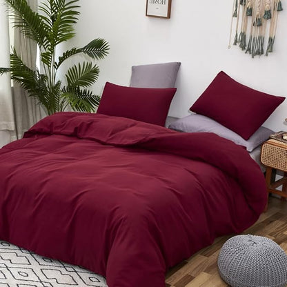 CLOTHKNOW Burgundy King Size Comforer Set Wine Red Bedding Comforer Sets Soft Dark Red Comforter Bedding Sets with 2 x Pillow Cases