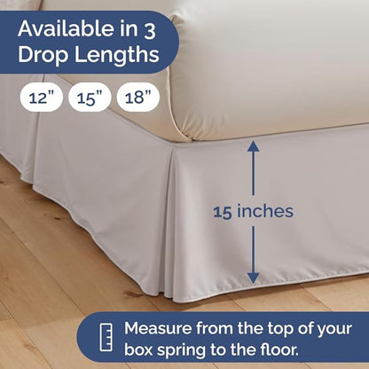 Pleated Bed Skirt Queen Size - 3 Sided Pleated Bed Skirt Queen - Ultra-Soft, Easy Fit with 15 Inch Tailored Drop - Hotel Quality, Wrinkle & Fade Resistant - For Women, Men, Kids and Teens - Light Grey