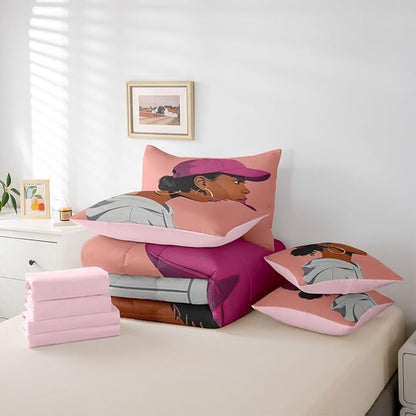 Black Girls Girls 7 Piece Bedding Set Twin Size Fashion Black Woman Comforter Sets Vogue Fashionable Gorgeous Sheet Set For Kids Children Women Bedroom Decor African Princess Magical Bed In A Bag