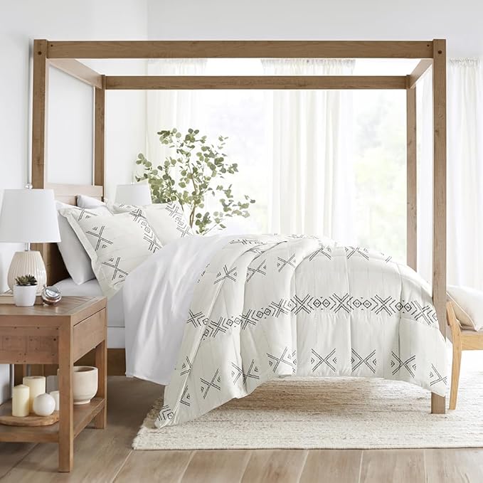 LINENS & HUTCH Comforter Set Patterned Microfiber All Season Down-Alternative Ultra Soft Bedding in Urban Stitch - King/Cal-King Urban Stitch Gray
