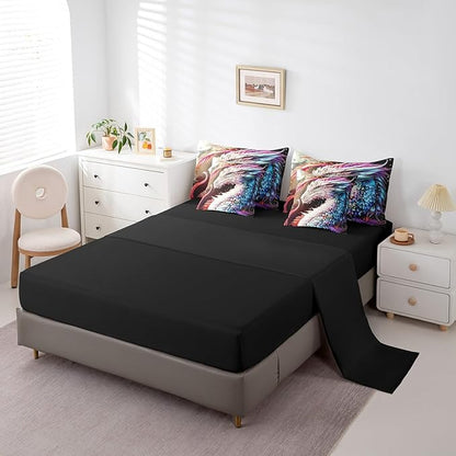 Erosebridal Colourful Dragon 7 Piece Comforter Set Full Bed in a Bag,Gothic Artistic Mythical Animal Bedding Sets Antique Wildlife Sheet Set with Comforter