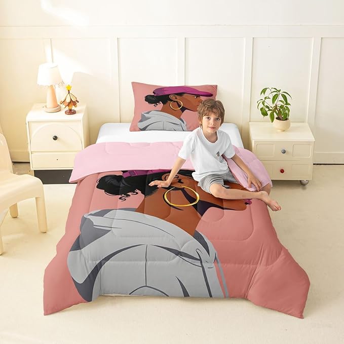 Erosebridal Black Girls Girls Comforter Set Toddler Size Fashion Black Woman Bedding Set Vogue Fashionable Gorgeous Quilt for Kids Children Women Bedroom Decor African Princess Magical Down Comforter