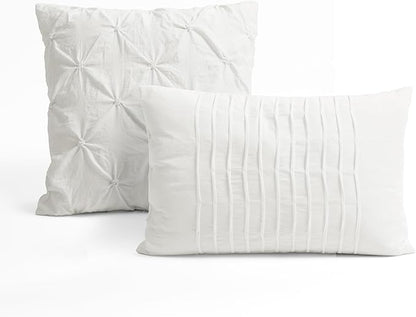 Lush Decor Ravello Pintuck Comforter Set - Luxe 5 Piece Textured Bedding Set - Traditional Glam & Farmhouse Inspired Bedroom Decor - King, White