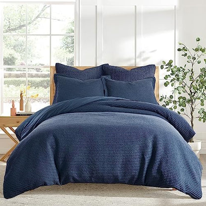 Levtex Home Cloud Waffle Twin/Twin XL Comforter Set (68x88in) with 1 Pillow Sham (26x20in) - Solid Waffle Cotton Texture - Navy - 100% Cotton Twin Size Comforter Set - Soft, Pre-Washed
