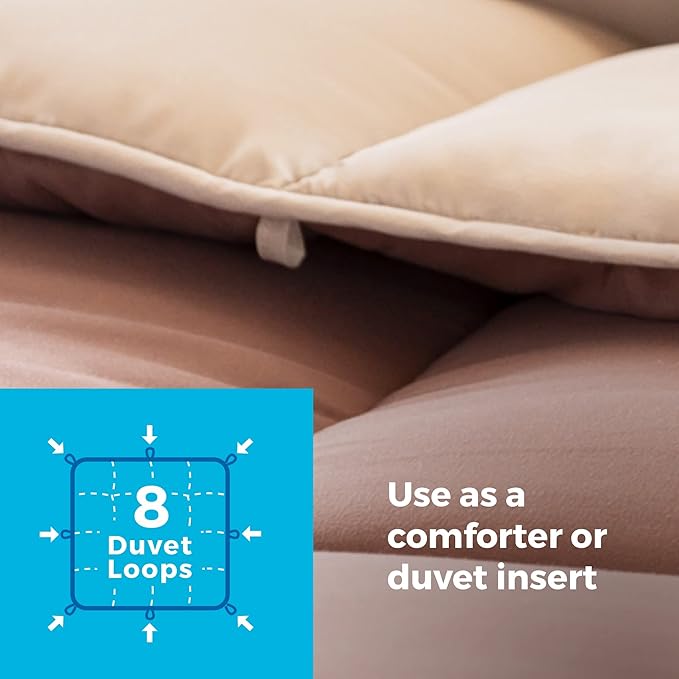 Linenspa Reversible Down Alternative Comforter and Duvet Insert, Oversized Queen – All-Season Comforter with Box Stitch and 8 Duvet Loops – Bedding for Kids, Teens, and Adults – Sand / Mocha