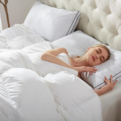 APSMILE Lightweight Down Feather Fibers Comforter Oversized King, Cooling Duvet Insert for Warm Weather -100% Organic Cotton, High Fill Power Down Fibers Quilt Thin Summer Duvet (Ivory White, 120x98)