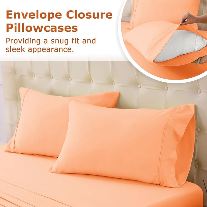 Twin XL Size Bed Sheet Set - 3 Piece Soft Microfiber Sheets with Deep Pockets, Cooling Technology, and Wrinkle-Free Pillowcase. Hotel-Quality, Durable Bedding, Peach Fuzz