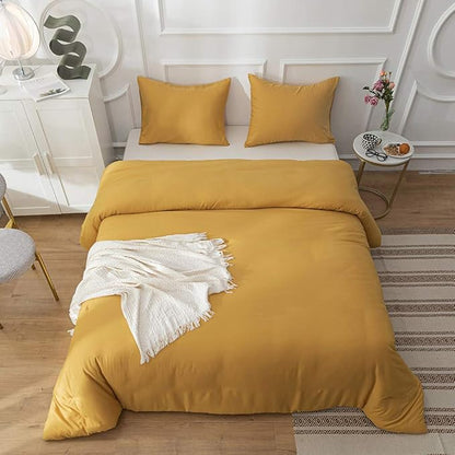 CLOTHKNOW Mustard Yellow King Size Comforter Set Yellow Bedding Comforter Sets Soft Cozy Turmeric Comforter with 2 x Pillow Cases