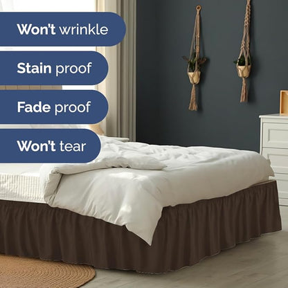 Wrap Around Dust Ruffle Bed Skirt - Brown - for Full Size Beds with 12 Inch Drop - Easy Fit Elastic Strap - Adjustable Pleated Bedskirt w/Brushed Fabric - Wrinkle Free - for Women, Men, Kids & Teens