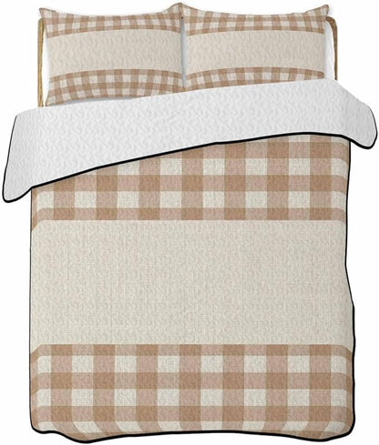 Quilts Twin XL Size, Retro Brown Soft Comforter Bedding Set for Bed, Farmhouse Buffalo Plaid Vintage Beige Lightweight Quilted Bedspread with Pillow Cover(2 Pieces) for All Season, 68x98 Inch