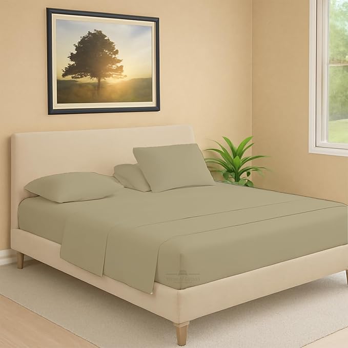 Split Head Flex 1 Qty Fitted Sheet for Adjustable Bed, Queen 39" Split Down from The Top, 100% Egyptian Cotton 600 Thread Count, 18" Deep Pocket, Super Soft Wrinkle Free, Beige