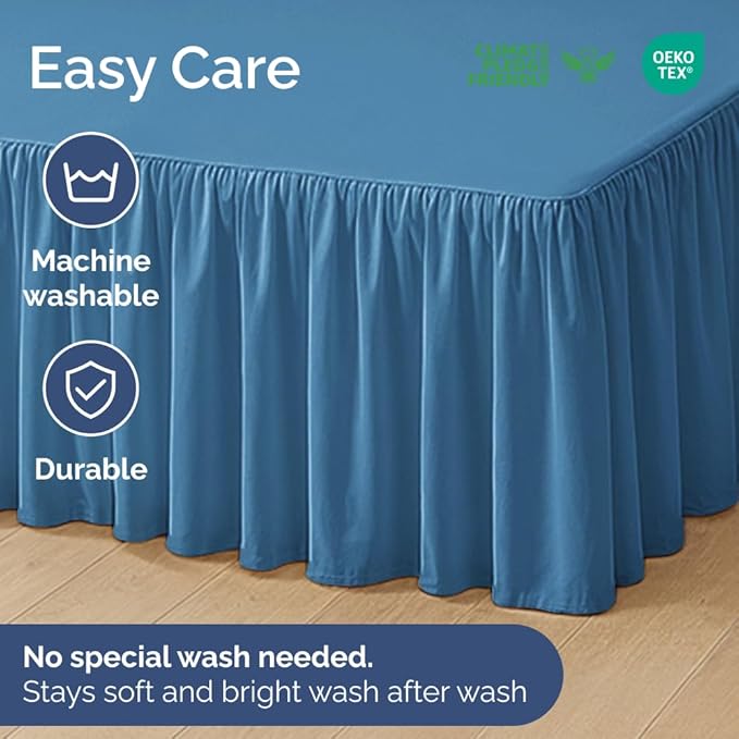 Bedskirt Full Size Ruffle - 12 inch Drop Dust Ruffle Bed Skirt with Platform - Soft, Easy Fit, Premium Hotel Quality - Wrinkle, Fade & Shrink Resistant - for Women, Men, Kids and Teens - Denim Blue