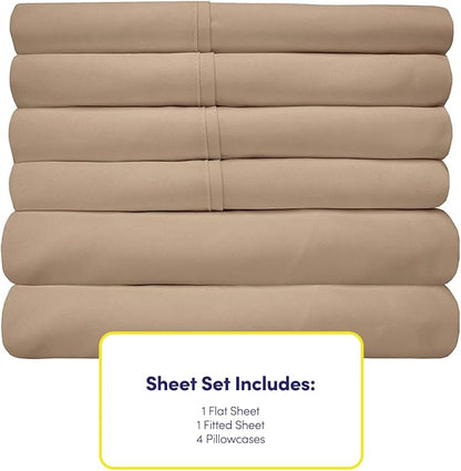 Full Size Bed Sheets - 6 Piece 1500 Supreme Collection Fine Brushed Microfiber Deep Pocket Full Sheet Set Bedding - 2 Extra Pillow Cases, Great Value, Full, Taupe