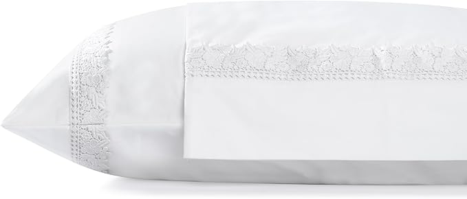 Linen Home 100% Cotton Percale Gardenia Lace Pillowcases Queen/Standard Size, White, 2 Pieces of Pillow Case, Crisp and Cool Strong Bed Linen, 20 inches X 30 inches