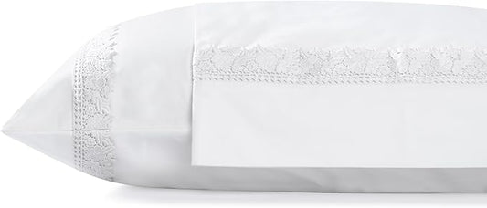 Linen Home 100% Cotton Percale Gardenia Lace Pillowcases Queen/Standard Size, White, 2 Pieces of Pillow Case, Crisp and Cool Strong Bed Linen, 20 inches X 30 inches