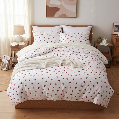 Nayoroom Heart Comforter Set Twin Size Kawaii Red Heart Pattern Comforter Kids Girls Cute Heart-Shaped 2Pcs Soft Lightweight Bedding Set for All Seasons (1 Comforter, 1 Pillowcase)