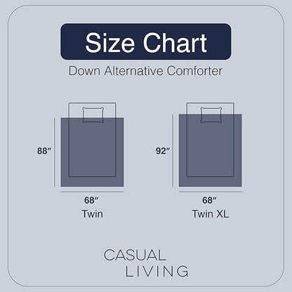 Casual Living Twin XL Duvet Insert Comforter Cooling Blanket Lightweight Hypoallergenic Reversible White Comforter Fluffy Bedding Down Alternative Washable for College Dorm Essentials, Twin XL, White