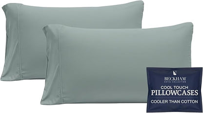 Beckham Hotel Collection Cooling Pillowcases for Hot Sleepers, King Size Set of 2, Cool Bedding, Envelope Closure, Silky Soft, Breathable, Moisture-Wicking, Aqua Gray