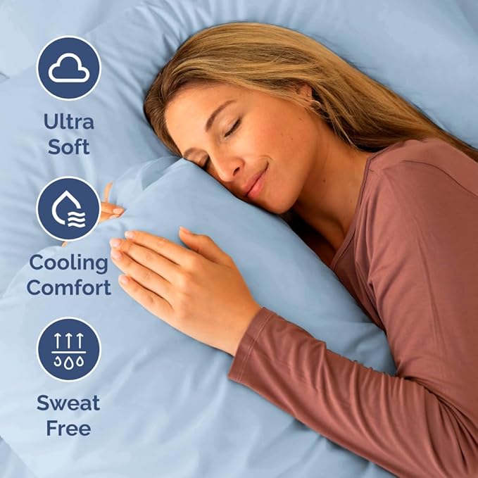 Short Queen Size 4 Piece Sheet Set - RV Short Queen, Soft, Breathable & Cooling Bed Sheets Set w/ Deep Pockets - Hotel Luxury Bedding for Women, Men, Kids, Teens, Boys & Girls - Oeko-Tex - Sky Blue